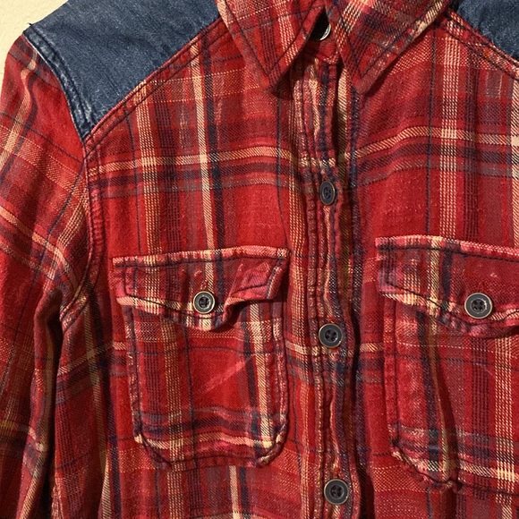 Free People Flannel Denim Button Down Shirt - Picture 4 of 10